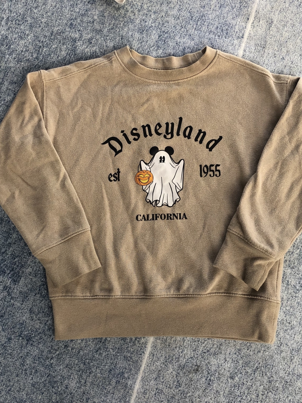 Disneyland California Kids' Tan Crewneck Sweatshirt - Ghost Mickey Graphic